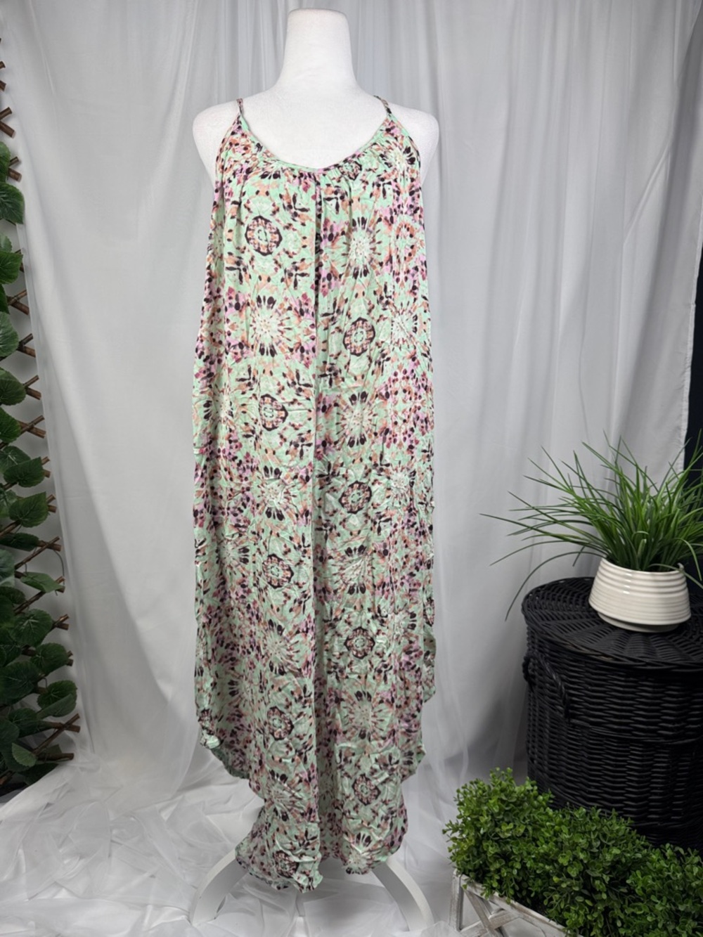 Mint Floral Print Maxi Jumpsuit